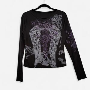 Y2K grunge, angel wings, long sleeve black shirt